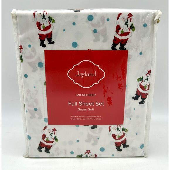 New Joyland Microfiber Full Sheet Set Super Soft Santa Christmas Flat & Fitted - Picture 2 of 7